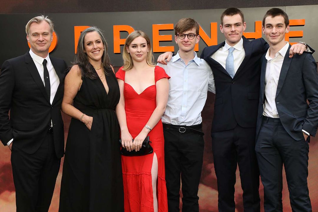 Christopher Nolan with his wife and kids.