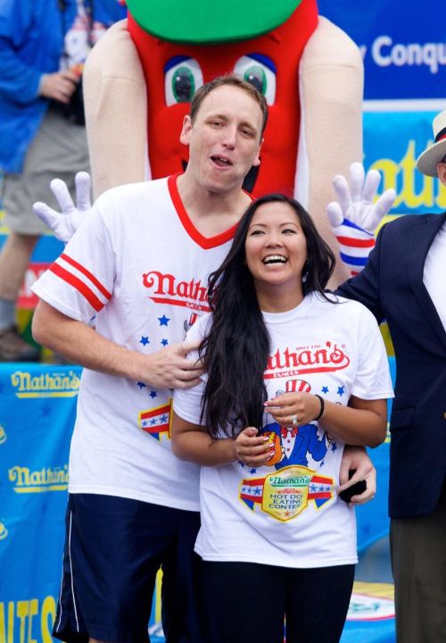 Joey Chestnut with his ex-fiancée, Neslie Ricasa.