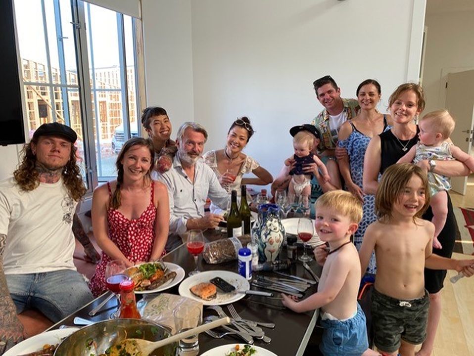 Sam Neill with his family.